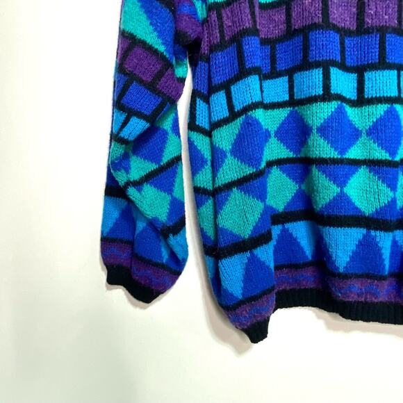 Country Craft Vintage Oversized Geometric Colorful Knit Slit Neck Sweater 44 XL - Picture 3 of 7